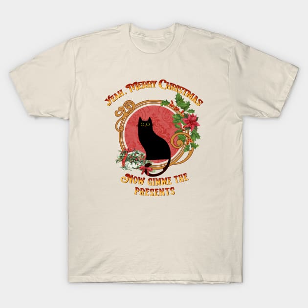 Grumpy black cat merry christmas, Festive black cat T-Shirt by Catmaleon Design